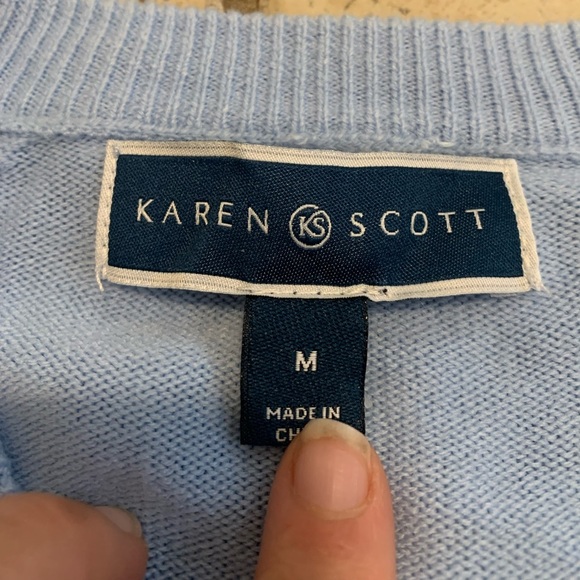 Karen Scott Light Blue Cardigan with Faux Pearl Buttons, Size M - Picture 5 of 7